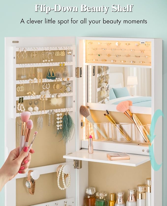 LUXFURNI Mirror Jewelry Cabinet Wall Mounted - Image 5