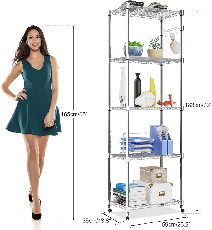 Homdox 5 Tier Steel Wire Shelving Unit on Wheels, Chrome Shelves - Image 3