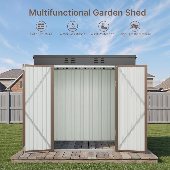 Gizoon 8' x 6' Outdoor Storage Shed, Lockable Doors and Ventilation - Image 8