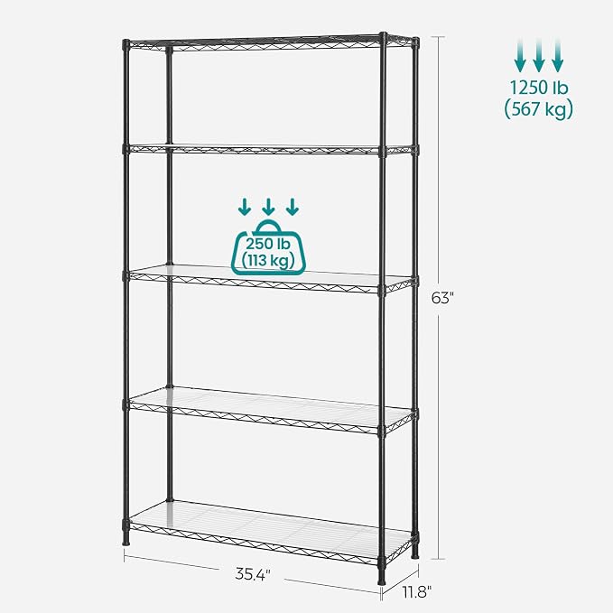 SONGMICS 5-Tier Storage Shelves, Wire Shelving Unit, Kitchen Metal Shelves - Image 3