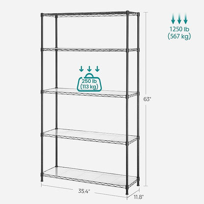 SONGMICS 5-Tier Storage Shelves, Wire Shelving Unit, Kitchen Metal Shelves - Image 3