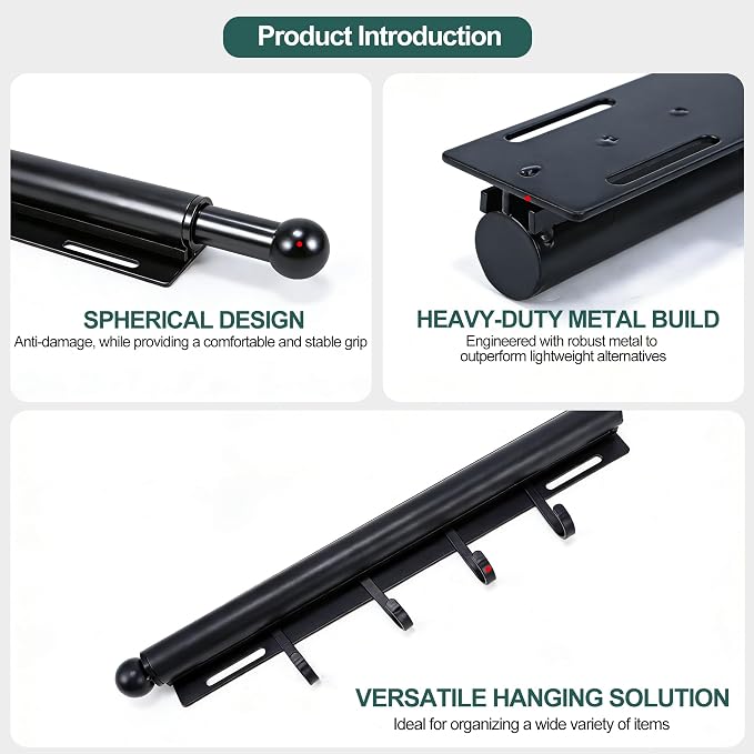 12in，Valet Rod，Valet Rod For Closet Pull Out，（Black） Closet Rod，Hanging - Image 4