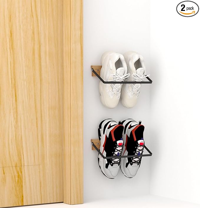 2-Pack Wall Mounted Shoe Rack, Wooden & Metal Foldable Shoe Rack by SCUNDAHOME