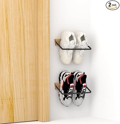 2-Pack Wall Mounted Shoe Rack, Wooden & Metal Foldable Shoe Rack by SCUNDAHOME