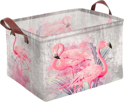 Flamingo Storage Basket Waterproof Canvas Toy Storage Bin Home Flamingo Decor by AmazerPad
