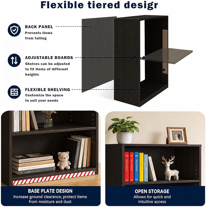 CTESNE【2026 Adjustable Shelves 3-Tier Bookcase, 71 inches, Wooden Open Display - Image 6