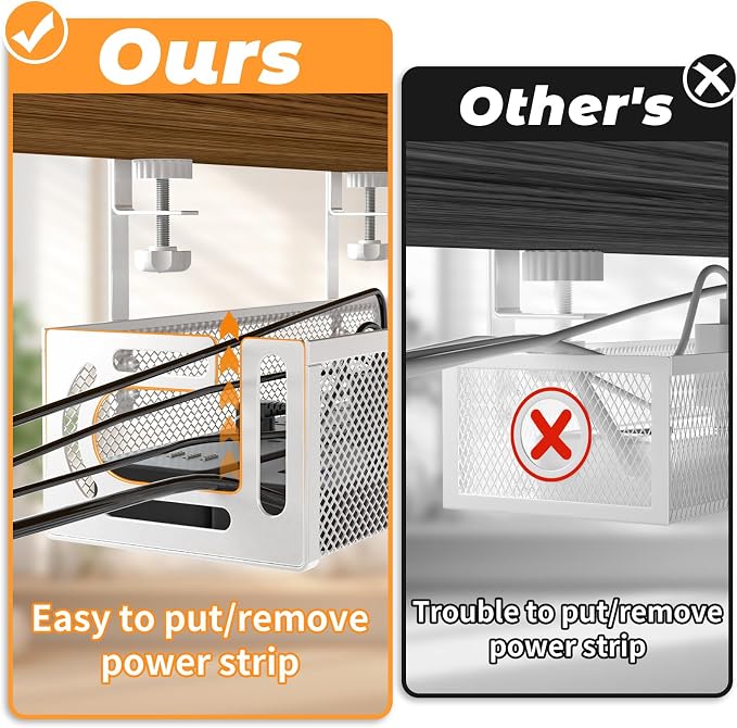 Under Desk Cable Management Tray, 15.7'' No Drill Steel Desk Cable Organizers - Image 2