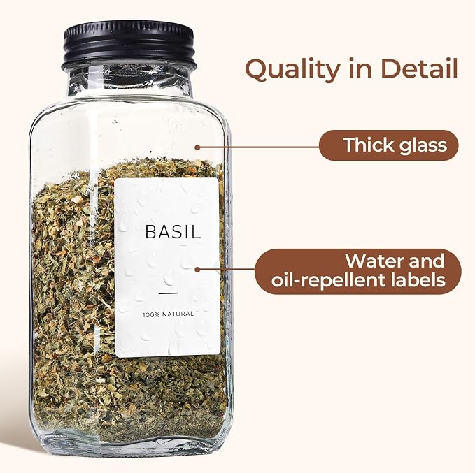 ComSaf Glass Spice Jars with with Labels 8 oz 6 Pack Square | Empty Containers - Image 4