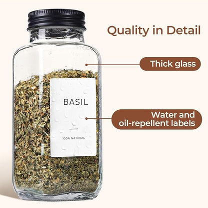 ComSaf Glass Spice Jars with with Labels 8 oz 6 Pack Square | Empty Containers - Image 4