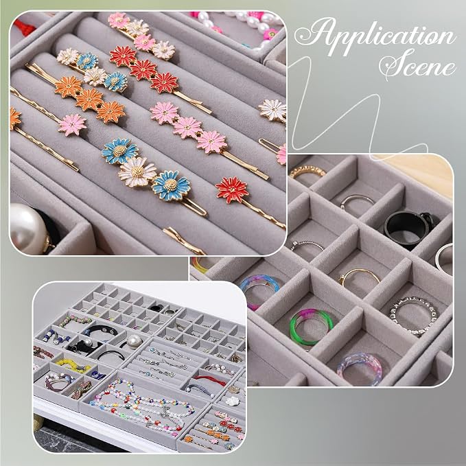 2Pcs 5 x 8.3 Inch Velvet Jewelry Trays Stackable Jewelry Organizer Removable - Image 5