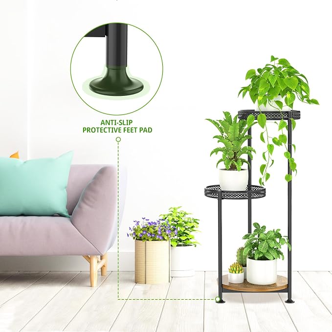 Oppro 3 Tier Large Plant Stand Indoor Outdoor Clearance, Metal Flower Shelf Pot - Image 7
