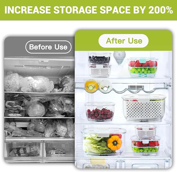 LUXEAR Fresh Produce Vegetable Fruit Storage Containers 3Piece Set, Partitioned - Image 2