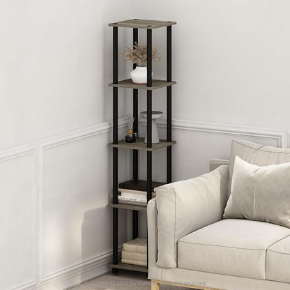 FURINNO Turn-N-Tube 5-Tier Corner Square Rack Display Shelf, French Oak - Image 2