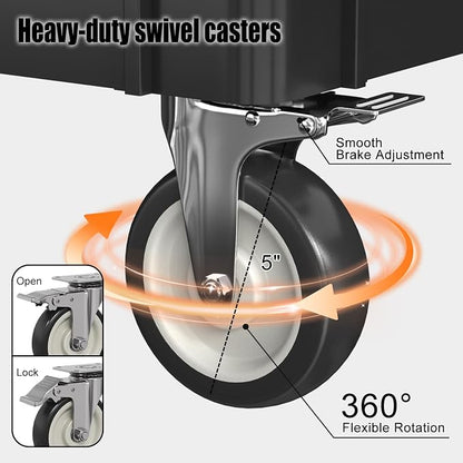 2 Tier Plastic Rolling Cart Utility Cart on Wheels, Heavy Duty Tool Carts - Image 6