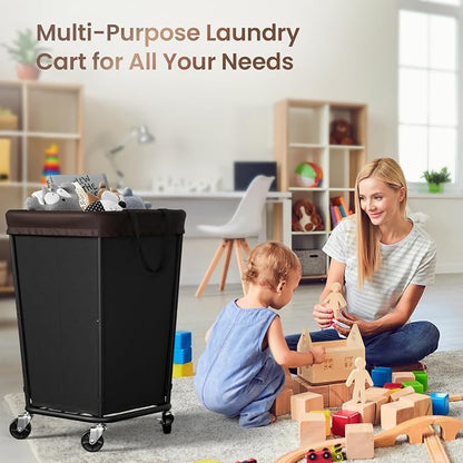 160L Laundry Basket with Wheels, 2-section Rolling Laundry Basket, Large - Image 5