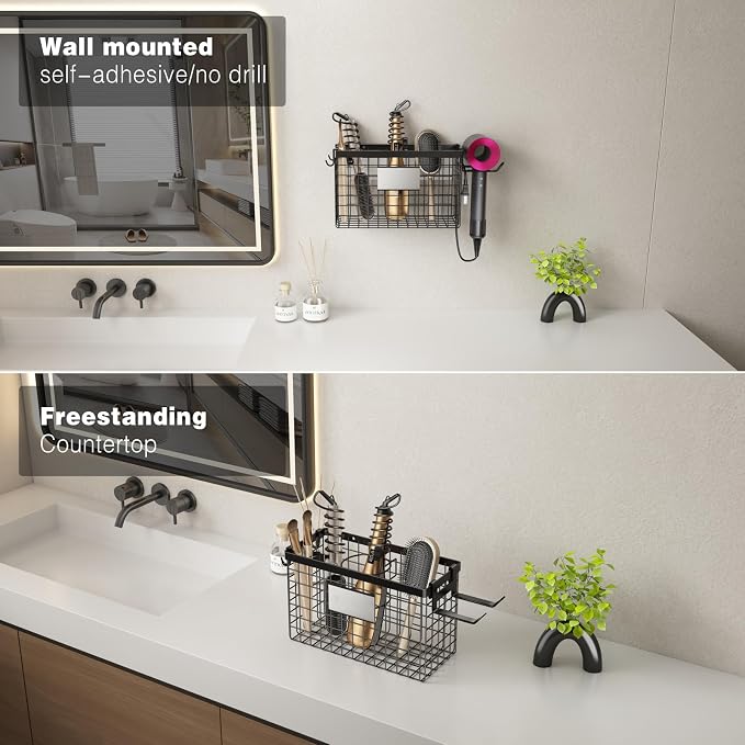 Voldra Hair Dryer Holder Cabinet Door, Adhesive Hair Tool Organizer Wall Mount - Image 7