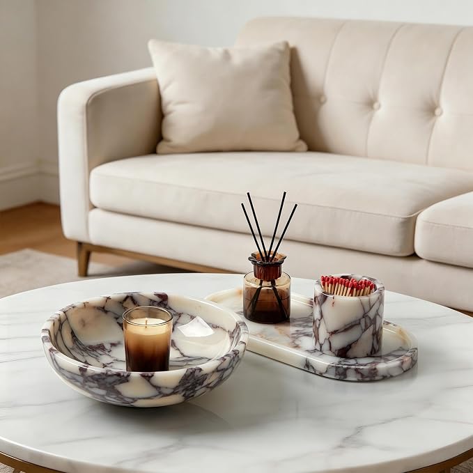 Luxury Natural Marble Fruit Bowl – Extra Large 9-Inch Calacatta Viola Marble - Image 6