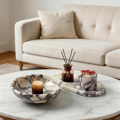 Luxury Natural Marble Fruit Bowl – Extra Large 9-Inch Calacatta Viola Marble - Image 6