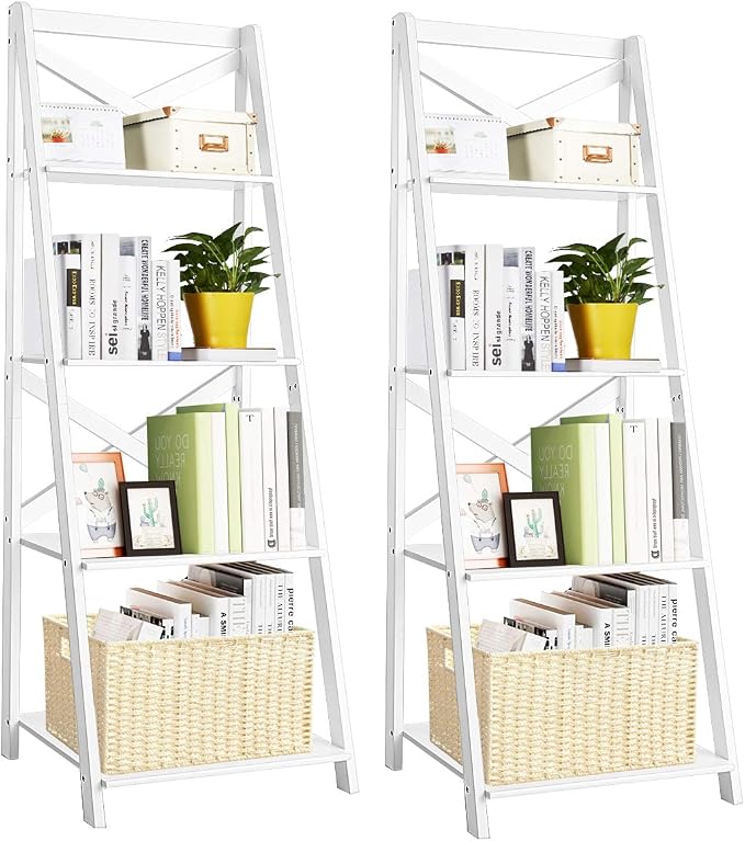 Tangkula 4-Tier Ladder Shelf Bookcase Leaning Free Standing Wooden Frame Decor by TANGKULA