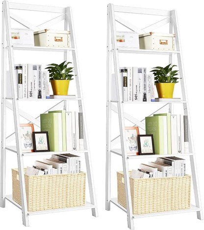 Tangkula 4-Tier Ladder Shelf Bookcase Leaning Free Standing Wooden Frame Decor by TANGKULA