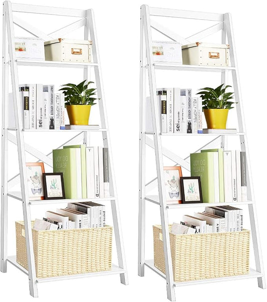 Tangkula 4-Tier Ladder Shelf Bookcase Leaning Free Standing Wooden Frame Decor by TANGKULA