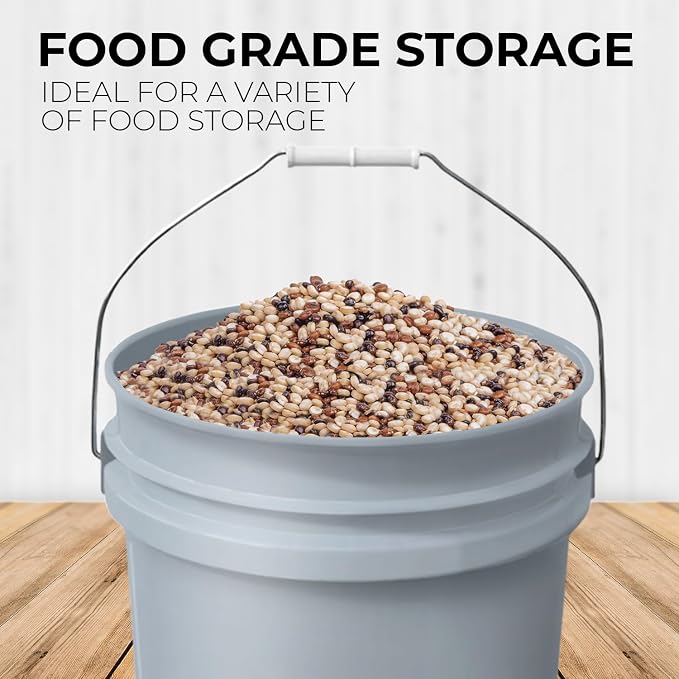 5-Gallon Grey Bucket Pail with Gamma Seal Screw on Airtight Lid, Metal Handles - Image 3