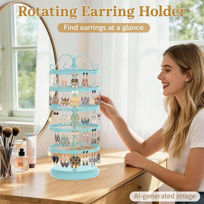 MODOWEY Rotating Earring Holder Organizer Display, 5 Tiers Metal Tree, - Image 2