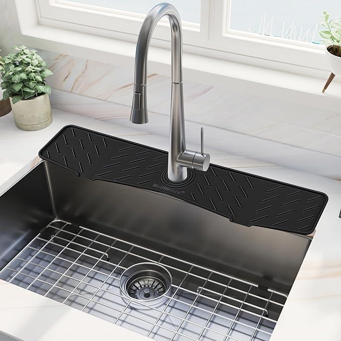 Meiliweser Faucet Mat for Kitchen Sink – 24” x 5.1” Extra-Long Silicone Splash by Meiliweser