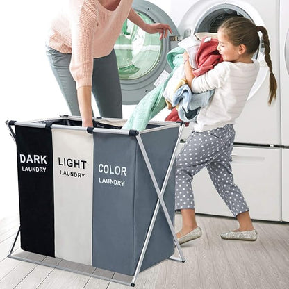 Nicesail 3 Section Laundry Basket Printed Dark Light Color, Foldable - Image 6