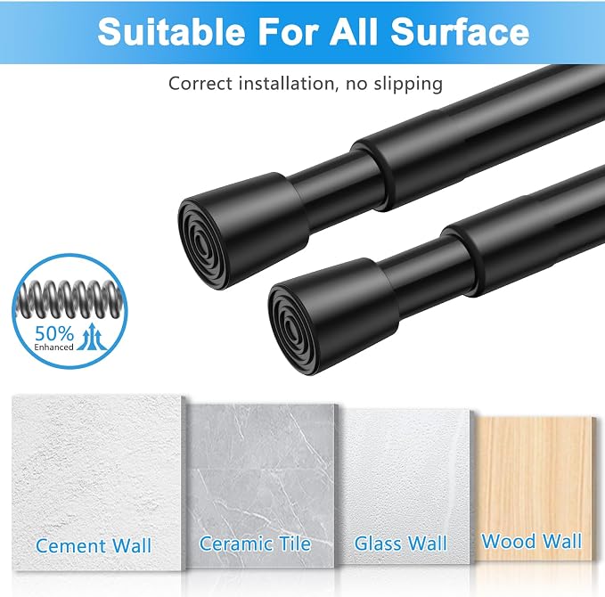 2 Pack Spring Loaded Tension Rod 48-59" Adjustable Curtain Rods No Drill - Image 3