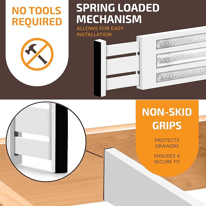 6 Pack Drawer Dividers 6 Inch High, 11”-17" Adjustable Bamboo Organizers Large - Image 5
