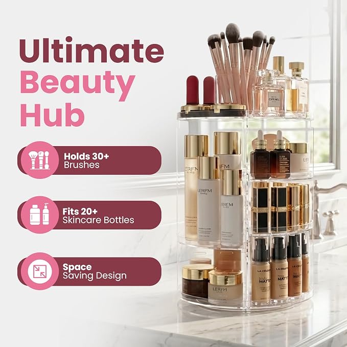 Masirs 360 Rotating Makeup Organizer Countertop - Image 2