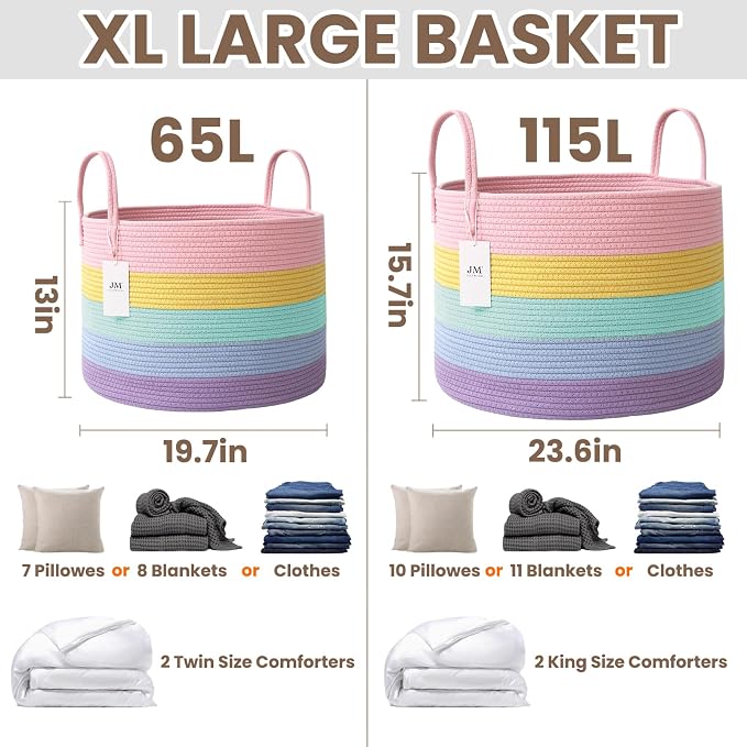 JMvicyroam 115L Extra Large Machine Washable Cotton Rope Blanket Basket | - Image 3