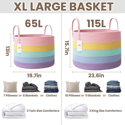 JMvicyroam 115L Extra Large Machine Washable Cotton Rope Blanket Basket | - Image 3