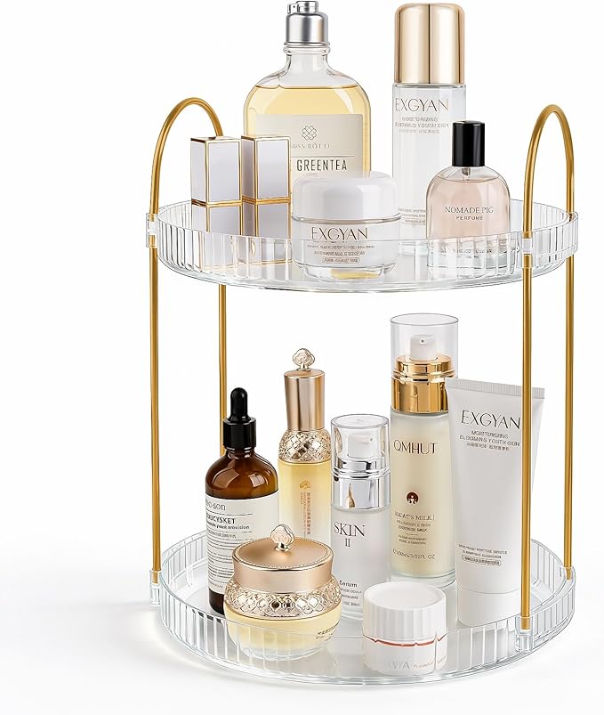 360° Rotating Makeup Organizer 2 Tier Large Capacity Perfume Skincare Tray by Anyoifax