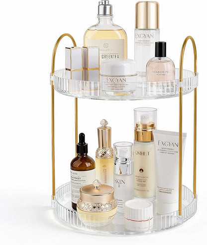 360° Rotating Makeup Organizer 2 Tier Large Capacity Perfume Skincare Tray by Anyoifax