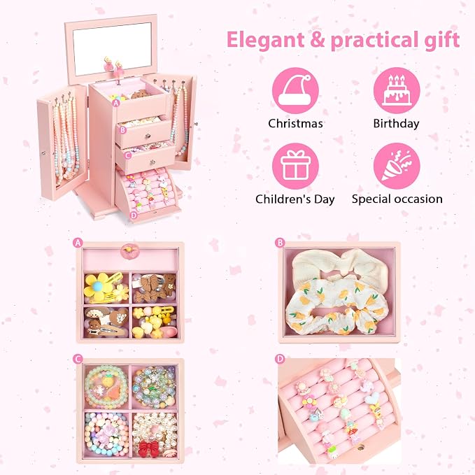 Emfogo Musical Jewelry Box for Girls, Large Kid Music Box - Image 5