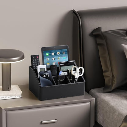 PU Leather Desk Organizer, Luxury Remote Control Holder - Image 6