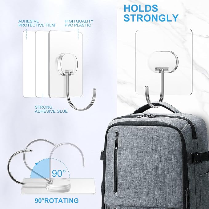 Large Adhesive Hooks for Hanging Heavy Duty Wall Hooks Self Adhesive Towel Coat - Image 5
