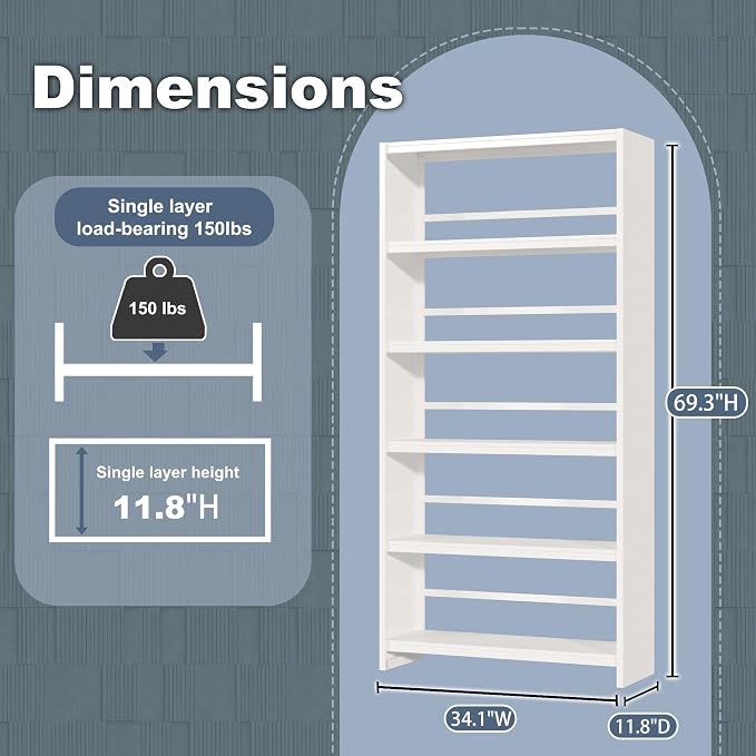 69" Tall Bookcase, 5-Tier Wide Bookshelf, Library Book Case - Image 3