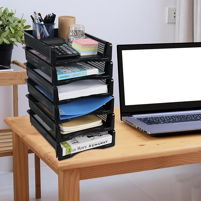 6 Pack Stackable Letter Trays, Plastic File Organizer Tray | Desktop Document - Image 4