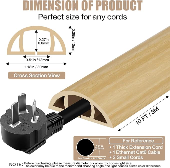 Floor Cord Cover Self Adhesive Cord Hider, 10FT Cable Management, Extension - Image 2