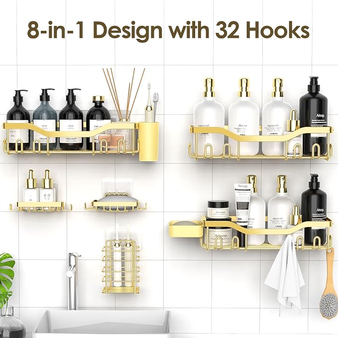NESOMI Shower Caddy Adhesive Shower Organizer 8-Pack, Rustproof Stainless Steel - Image 4