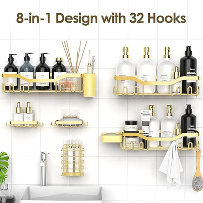 NESOMI Shower Caddy Adhesive Shower Organizer 8-Pack, Rustproof Stainless Steel - Image 4