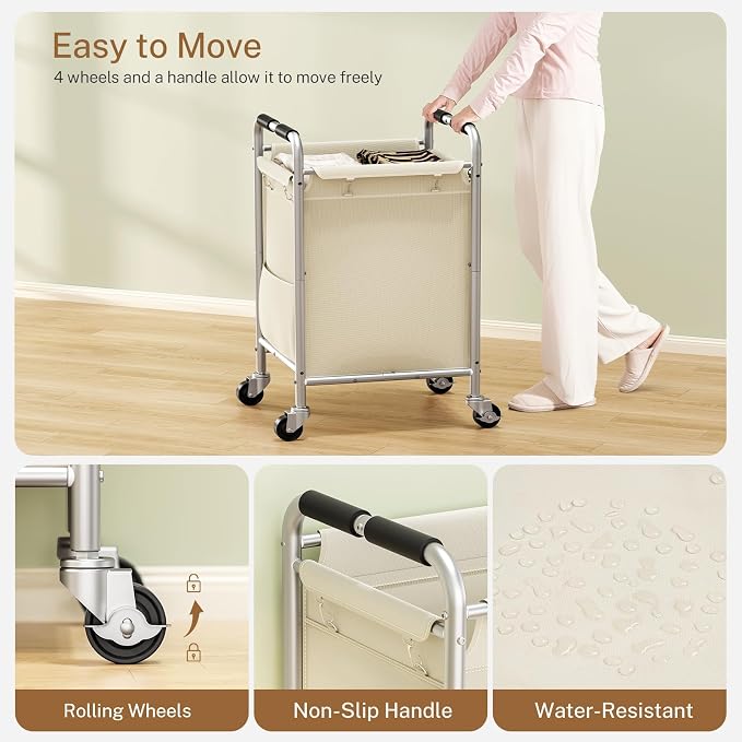 Laundry Basket with Wheels, Rolling Laundry Sorter Cart with Side pockets - Image 3