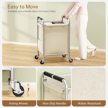 Laundry Basket with Wheels, Rolling Laundry Sorter Cart with Side pockets - Image 3