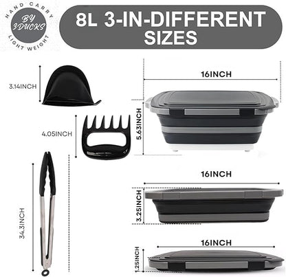 Collapsible BBQ Prep Tub 8L Black | Portable Meat Marinating Container - Image 2
