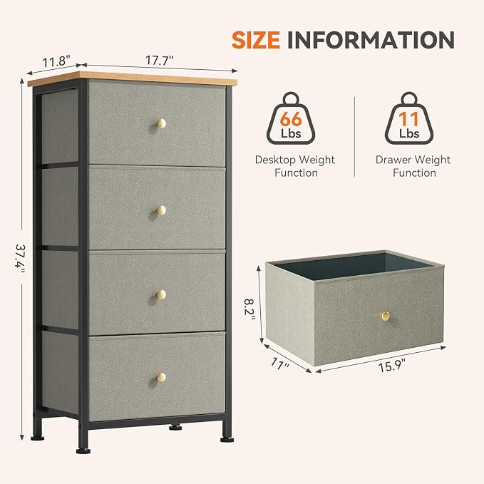 Sweetcrispy Dresser for Bedroom, 4 Drawer Storage Cabinet, Tall Nightstand | - Image 3
