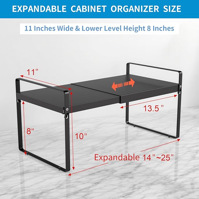 Expandable Cabinet Shelf Organizer 14-25 Inch Adjustable Length, Under Sink - Image 2