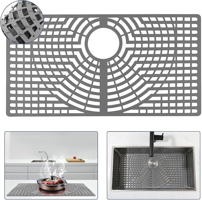Silicone Sink Protector 26“x14" Rear Drain Hole, Heat Resistant Non-slip by snuggery